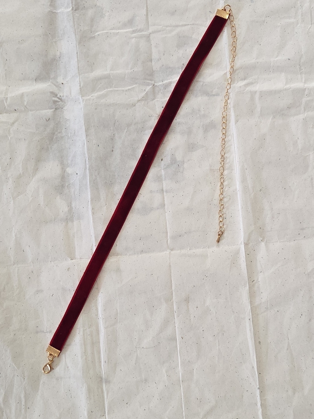 Burgundy Red Velvet Ribbon Choker Necklace, Gold-Tone Cable Chain Extender